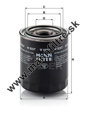 Olejový filter MANN FILTER W 923/7