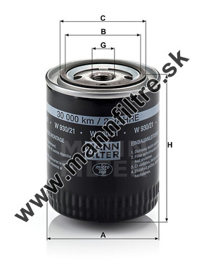 Olejový filter MANN FILTER W 930/21
